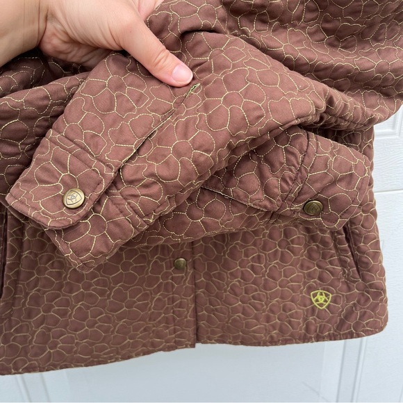 Ariat Quilted Snap Jacket Coat Small Floral Embroidered Cowgirl Granola Brown - Picture 4 of 8